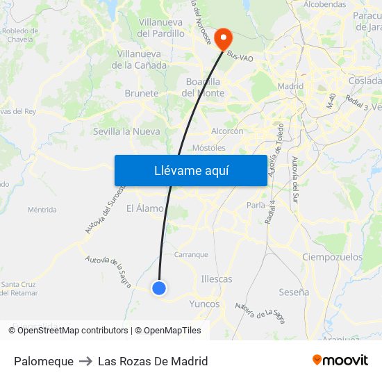 Palomeque to Las Rozas De Madrid map