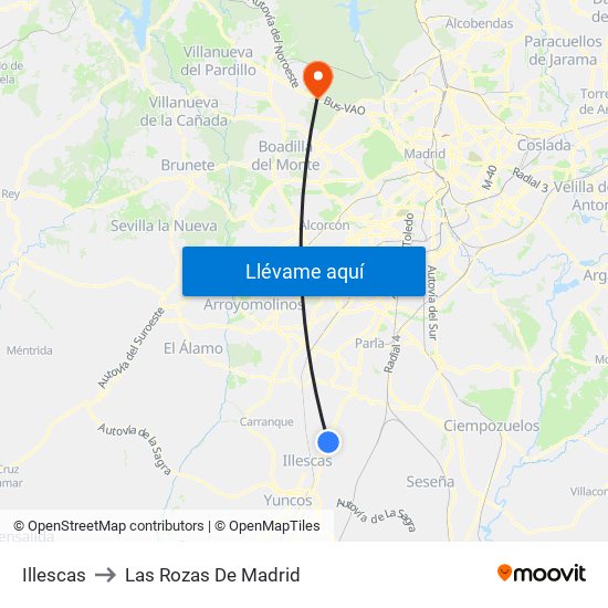 Illescas to Las Rozas De Madrid map