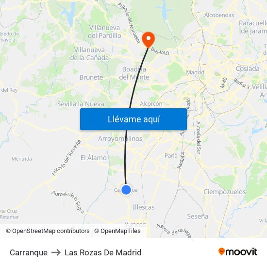 Carranque to Las Rozas De Madrid map