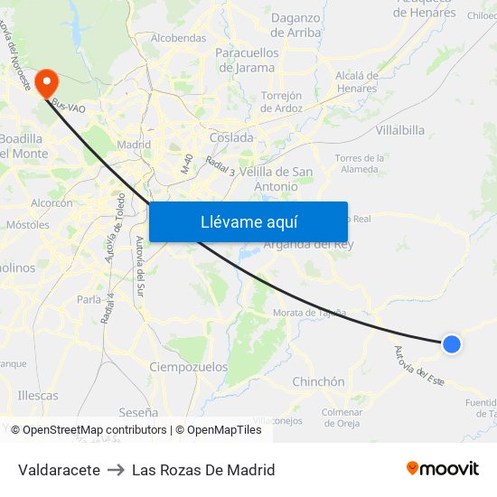 Valdaracete to Las Rozas De Madrid map