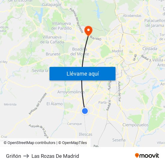 Griñón to Las Rozas De Madrid map