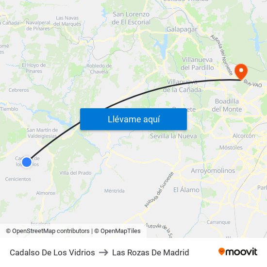 Cadalso De Los Vidrios to Las Rozas De Madrid map