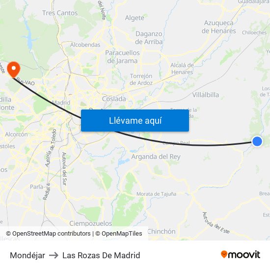 Mondéjar to Las Rozas De Madrid map