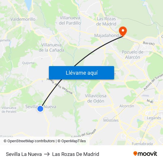 Sevilla La Nueva to Las Rozas De Madrid map
