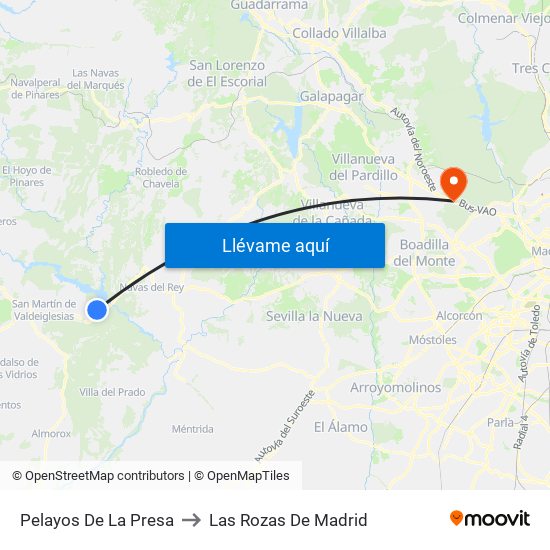 Pelayos De La Presa to Las Rozas De Madrid map