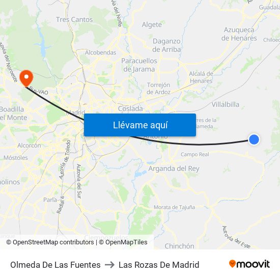 Olmeda De Las Fuentes to Las Rozas De Madrid map
