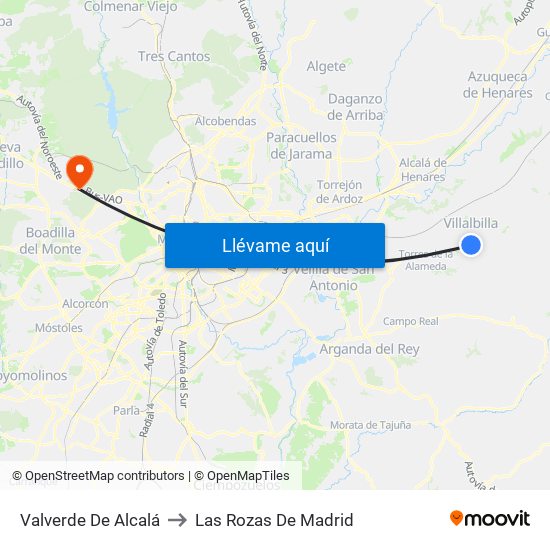 Valverde De Alcalá to Las Rozas De Madrid map