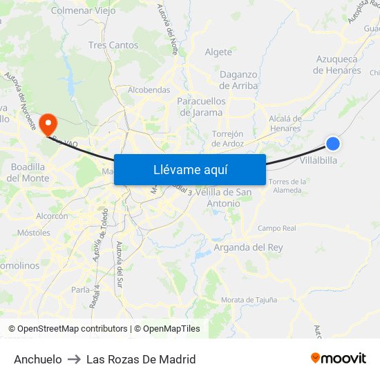 Anchuelo to Las Rozas De Madrid map