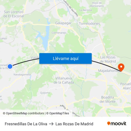 Fresnedillas De La Oliva to Las Rozas De Madrid map