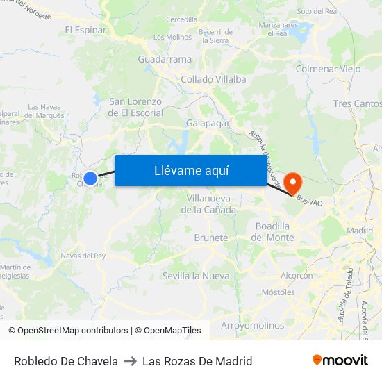 Robledo De Chavela to Las Rozas De Madrid map