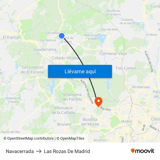 Navacerrada to Las Rozas De Madrid map