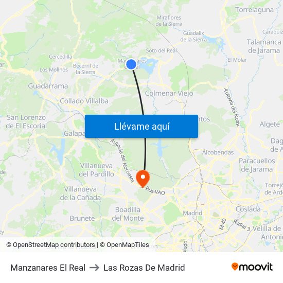 Manzanares El Real to Las Rozas De Madrid map