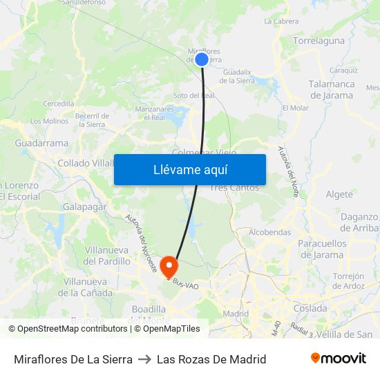 Miraflores De La Sierra to Las Rozas De Madrid map