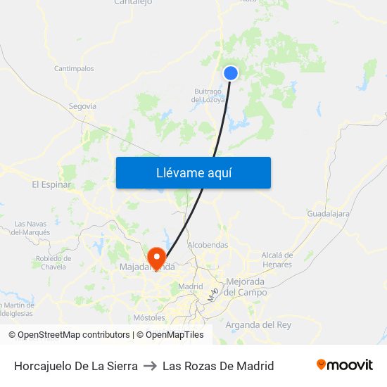 Horcajuelo De La Sierra to Las Rozas De Madrid map