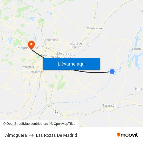 Almoguera to Las Rozas De Madrid map