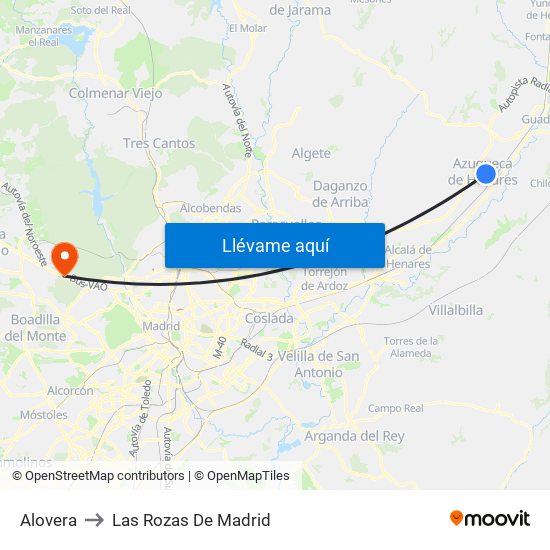 Alovera to Las Rozas De Madrid map