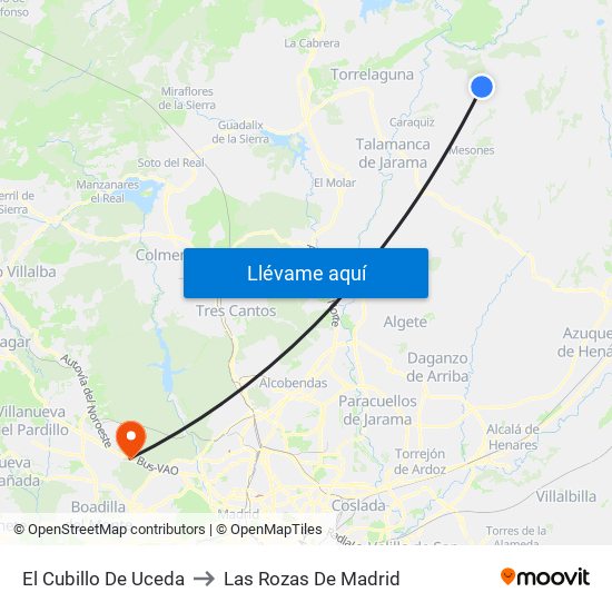 El Cubillo De Uceda to Las Rozas De Madrid map