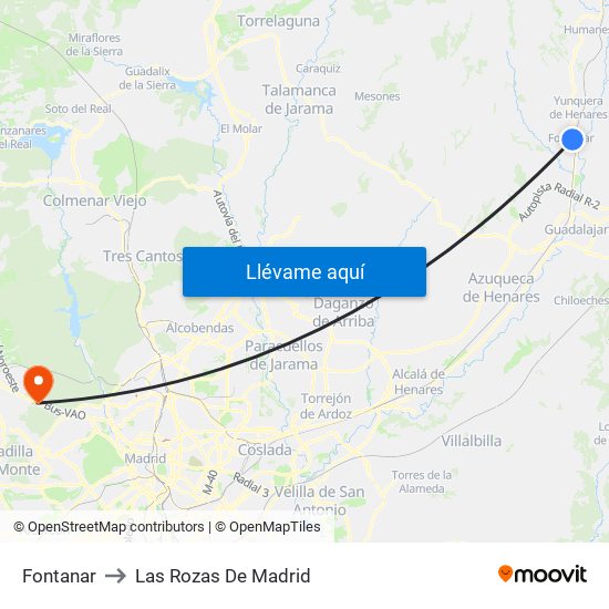 Fontanar to Las Rozas De Madrid map