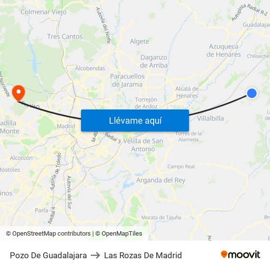 Pozo De Guadalajara to Las Rozas De Madrid map