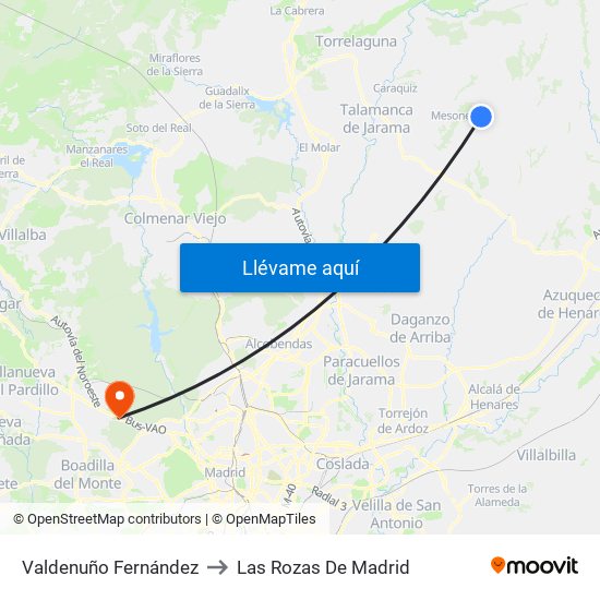 Valdenuño Fernández to Las Rozas De Madrid map