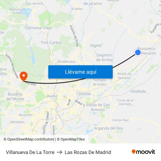 Villanueva De La Torre to Las Rozas De Madrid map