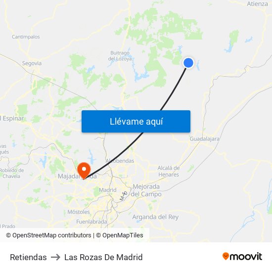 Retiendas to Las Rozas De Madrid map