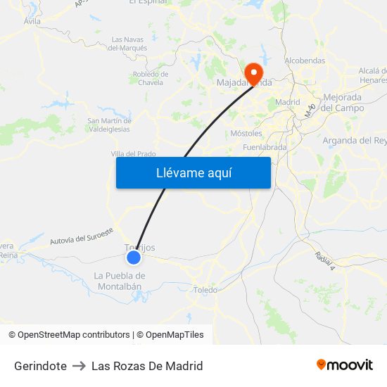 Gerindote to Las Rozas De Madrid map