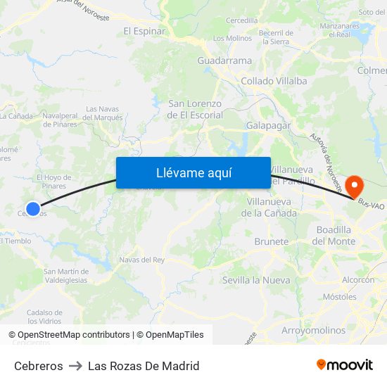Cebreros to Las Rozas De Madrid map