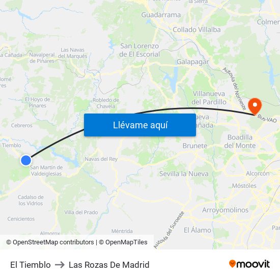 El Tiemblo to Las Rozas De Madrid map