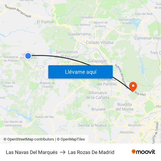 Las Navas Del Marqués to Las Rozas De Madrid map