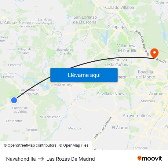 Navahondilla to Las Rozas De Madrid map