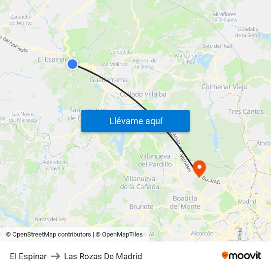 El Espinar to Las Rozas De Madrid map