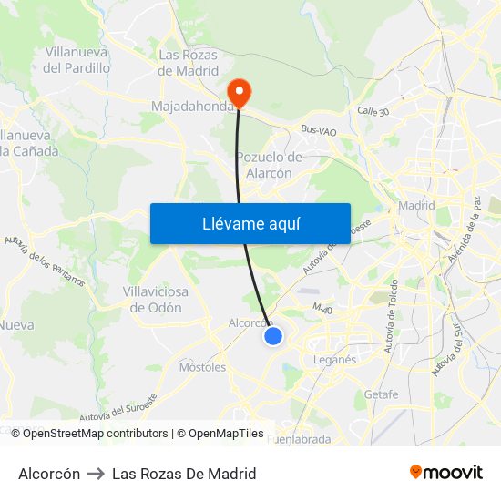 Alcorcón to Las Rozas De Madrid map