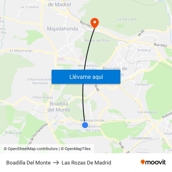 Boadilla Del Monte to Las Rozas De Madrid map