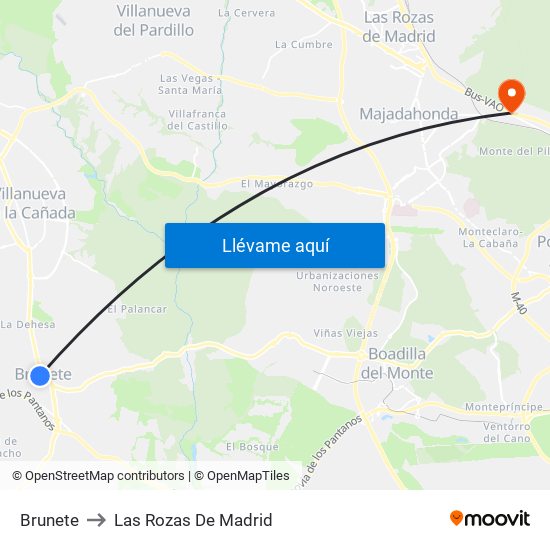 Brunete to Las Rozas De Madrid map