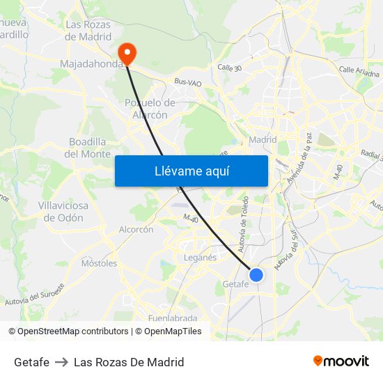 Getafe to Las Rozas De Madrid map