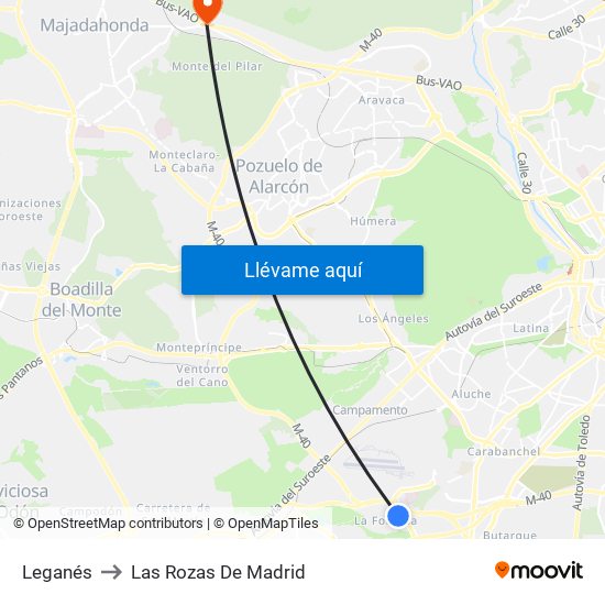 Leganés to Las Rozas De Madrid map