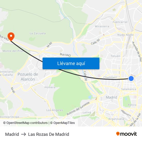 Madrid to Las Rozas De Madrid map