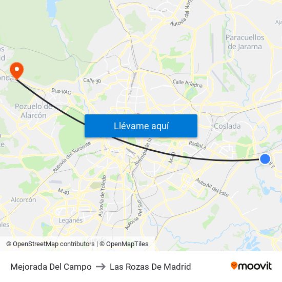 Mejorada Del Campo to Las Rozas De Madrid map