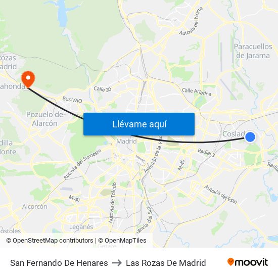San Fernando De Henares to Las Rozas De Madrid map
