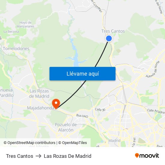 Tres Cantos to Las Rozas De Madrid map