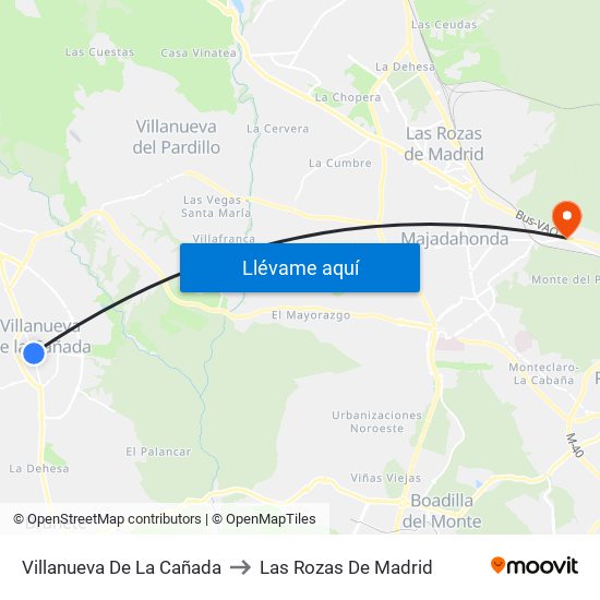 Villanueva De La Cañada to Las Rozas De Madrid map