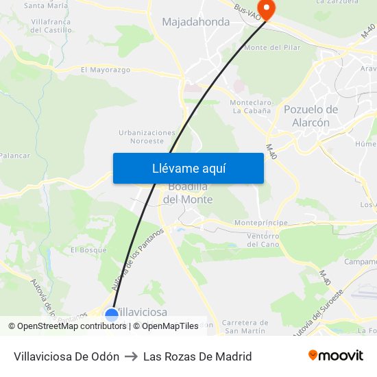 Villaviciosa De Odón to Las Rozas De Madrid map