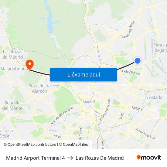 Madrid Airport Terminal 4 to Las Rozas De Madrid map