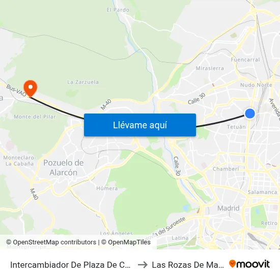 Intercambiador De Plaza De Castilla to Las Rozas De Madrid map