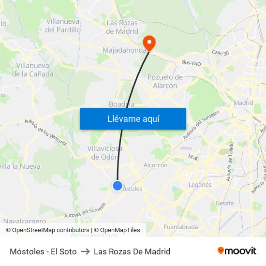 Móstoles - El Soto to Las Rozas De Madrid map
