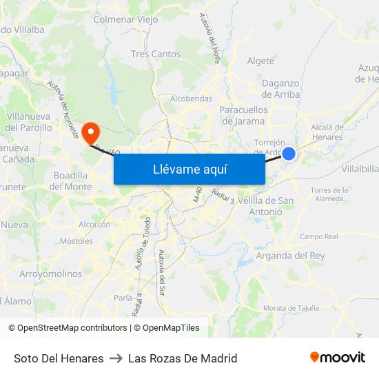 Soto Del Henares to Las Rozas De Madrid map