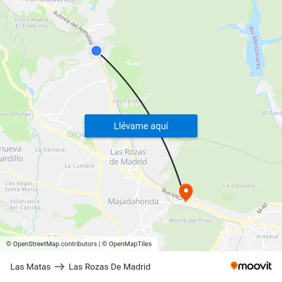 Las Matas to Las Rozas De Madrid map
