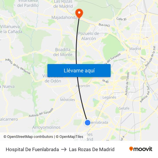 Hospital De Fuenlabrada to Las Rozas De Madrid map