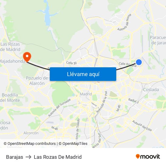 Barajas to Las Rozas De Madrid map